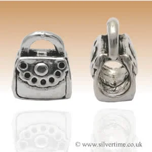 Silver Handbag Bead Charm -  10mm x 9mm with a 4mm diameter hole and weighs 1.59 grams