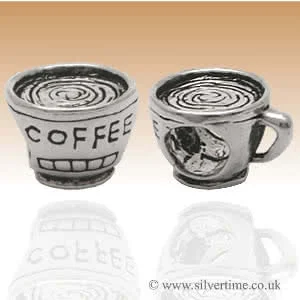 Coffee Cup Silver Charm Bead