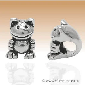 Silver Smiling Cat Charm Bead