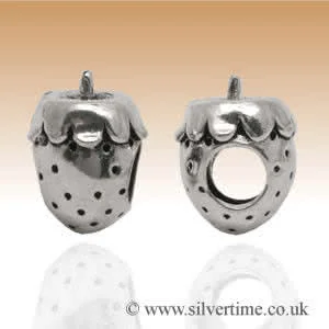 Silver Strawberry Charm Bead