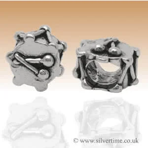 Silver Drum Bead Charm measuring 6mm x 10mm, 4mm diameter hole