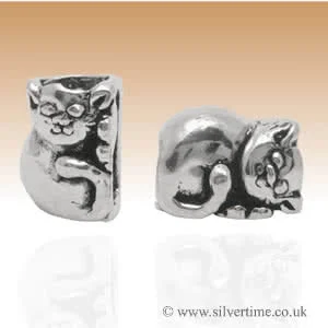 Sterling Silver Sleeping Cat Charm Bead