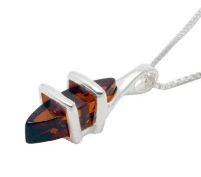 Honey Amber Marquise Silver Pendant - Highly Polished