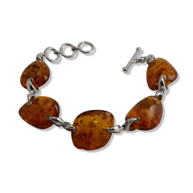 Adjustable Handmade Honey Amber Silver Bracelet