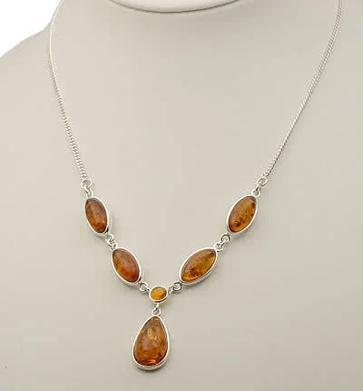 Round, marquise and pearcut shaped pieces of honey amber