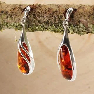 Sterling Silver Baltic Amber Peardrop Earrings