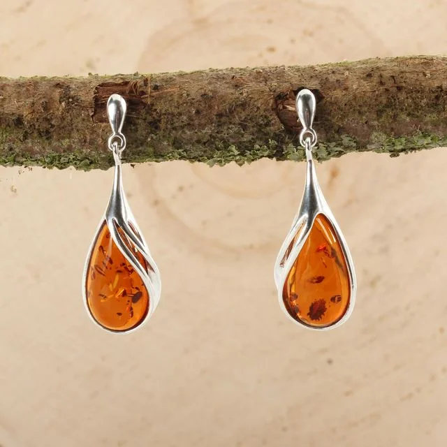 Baltic Amber Sterling Silver Drop Earrings