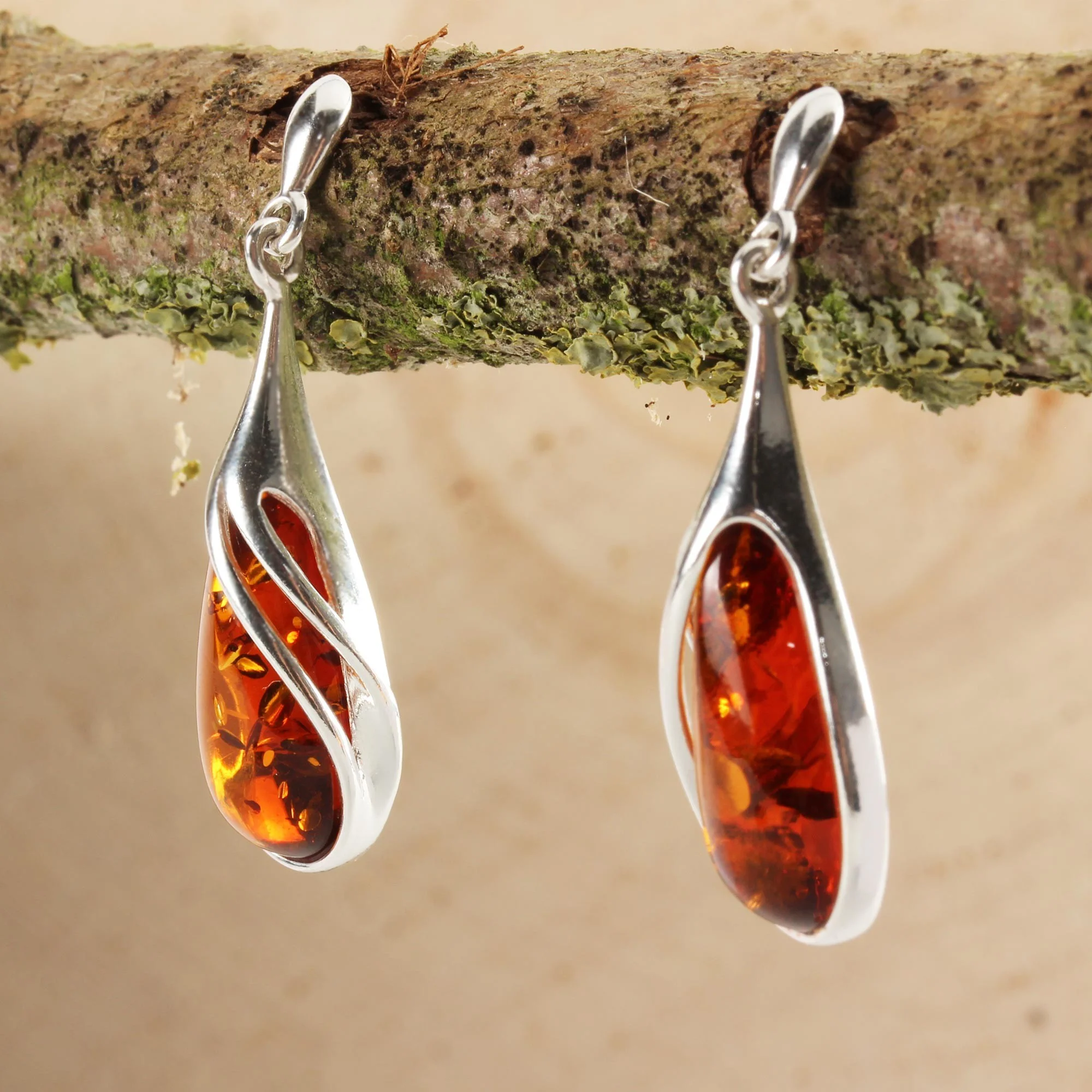 SilverAmber Jewellery Orecchini Pendenti In Argento 925 Con Ambra Baltica - Fattti A Mano, Regalo Unico