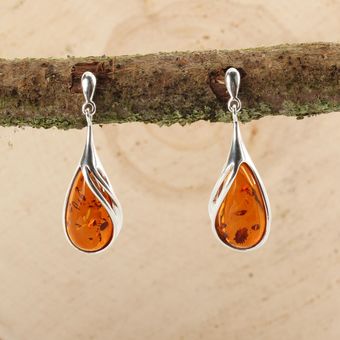 Gorgeous Baltic Amber Earrings Snail with Silver 925