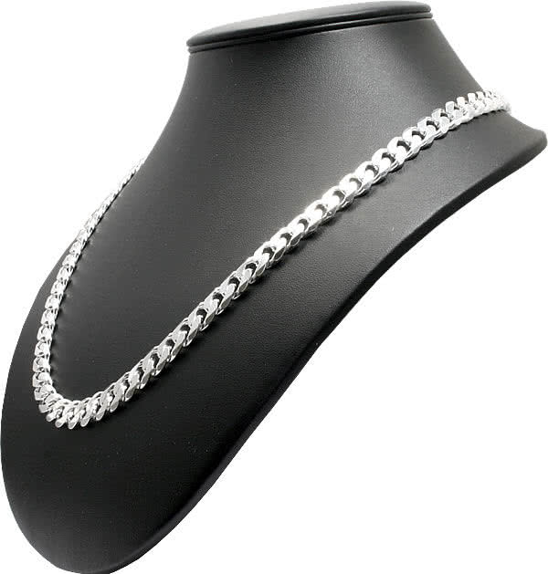 Men's Solid Silver Curb Chain, 9.2mm Wide, Highly Polished Mirror Finish