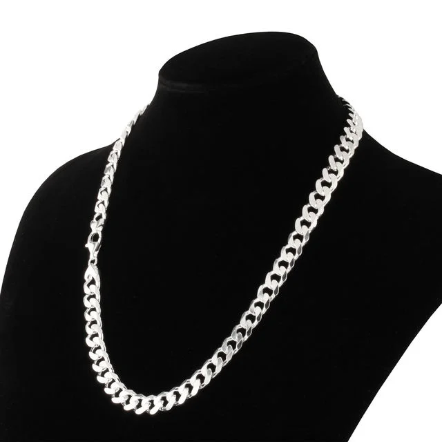 9.2mm Wide Solid Sterling Silver Curb Chain
