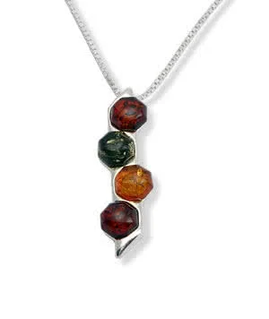 Octagonal Cut Multi Colour Amber Pendant - Silver 4.73 grams