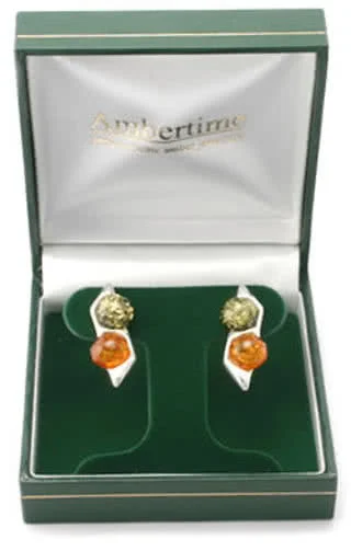 Octagonal Cut Multi Colour Amber Earrings - Luxury Gift Box