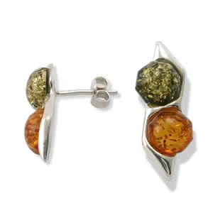 Octagonal Cut Multi Colour Amber Earrings - 26mm Drop