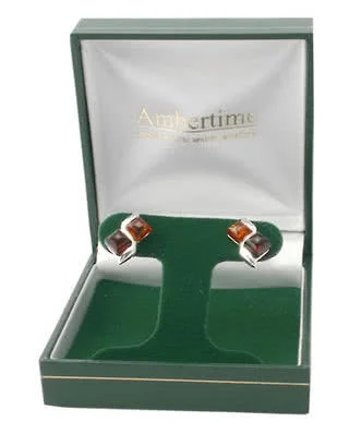 Set with 5mm square pieces of honey and cognac amber