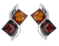 Cognac and Honey Amber Silver Squares Earrings