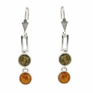 Honey and Green Amber Drop Earrings - 47mm Drop