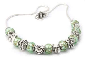 Green Charm Bead Necklace with Charms