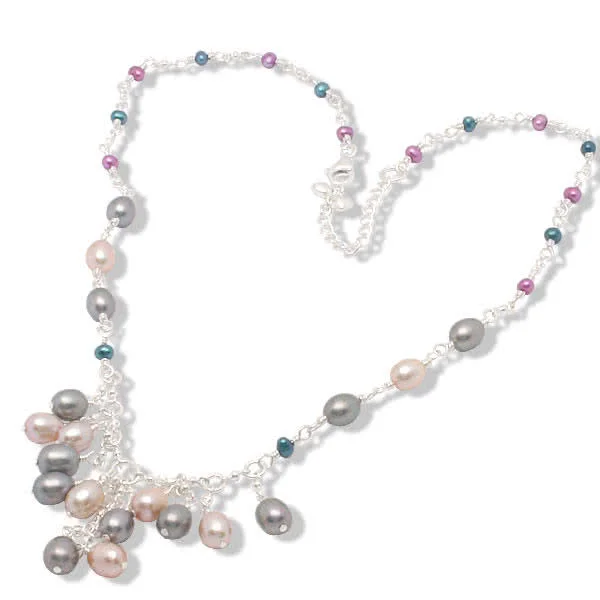 Freshwater Pearl Drop Necklace - Set with peach and grey freshwater pearls