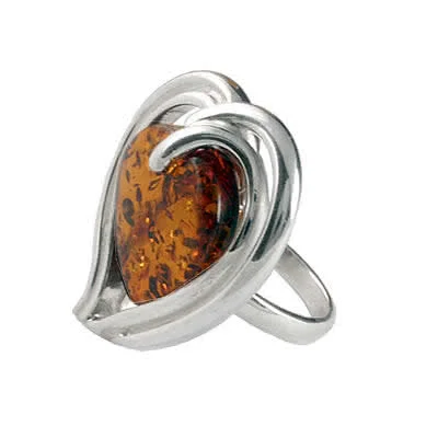Silver Heart Ring - Amber Heart Wrapped Lovingly in Sterling Silver