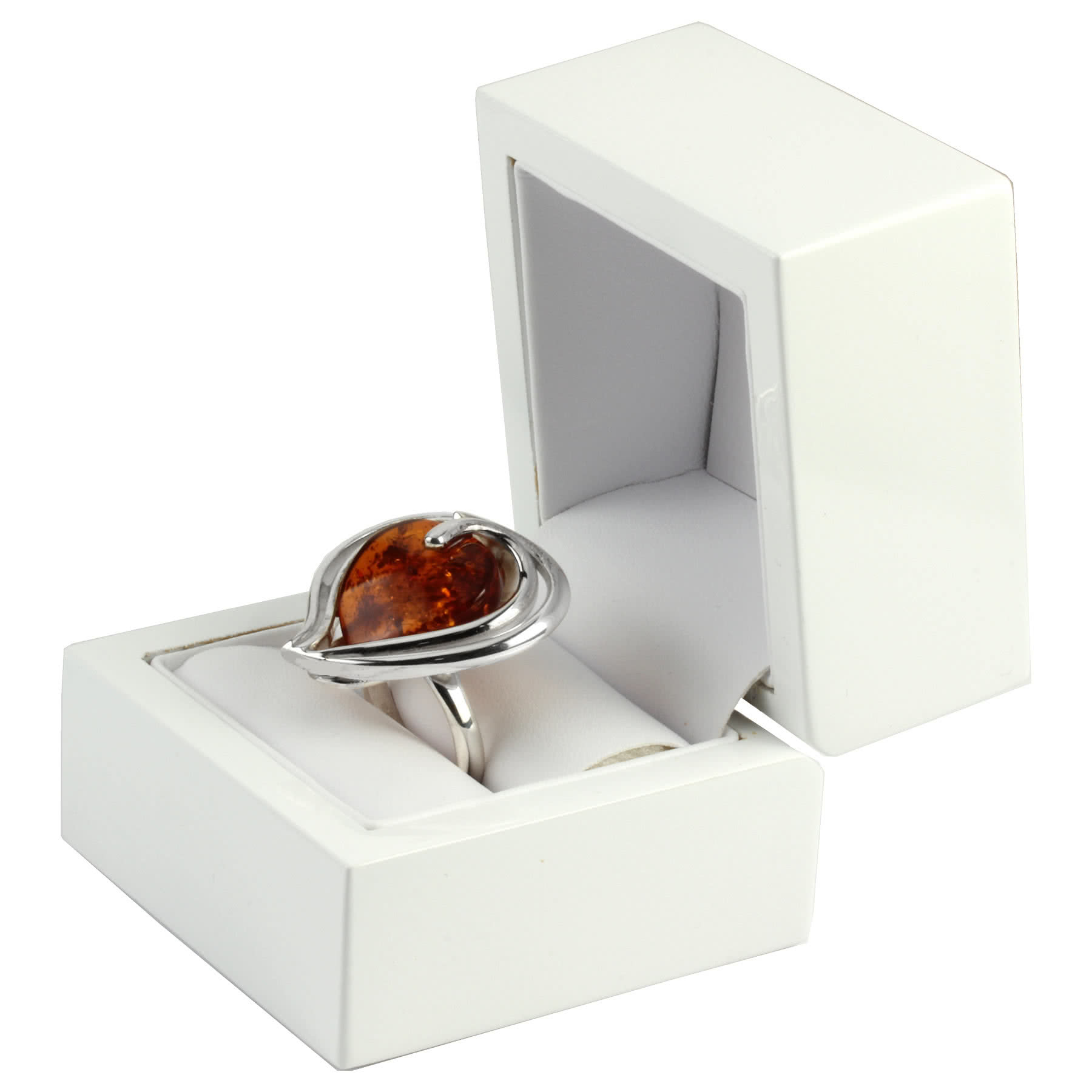 Silver Amber Ring in Gift Box