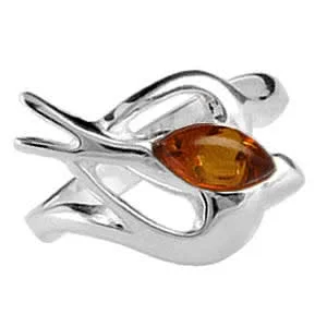 Exquisitely designed Baltic Amber Swallow Ring - Sterling Solid Silver