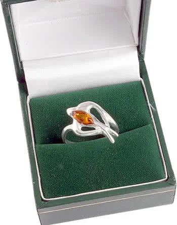 Amber Swallow Silver Ring - Tactile unusual design