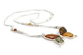 Multi Coloured Amber Butterfly Necklace - Butterfly measures 34mm x 30mm