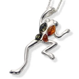 Amber Leaping Frog Pendant
