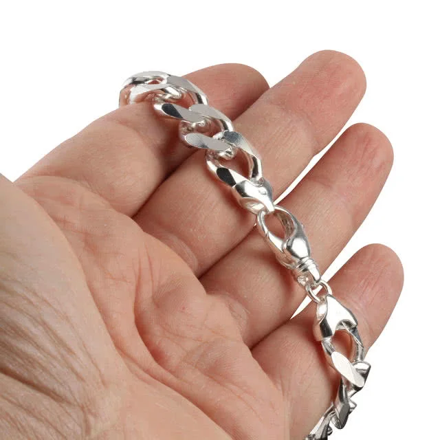 Gents 13mm Wide Heavy Silver Curb Bracelet