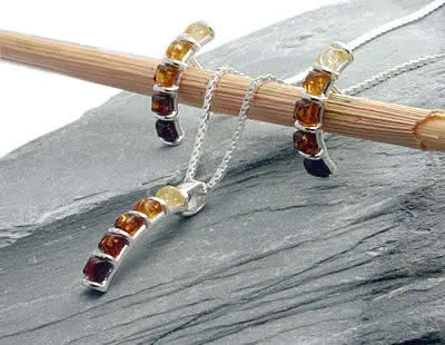 Multi Colour Amber Earrings and Pendant Set