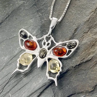 Multi Colour Amber Butterfly Pendant
