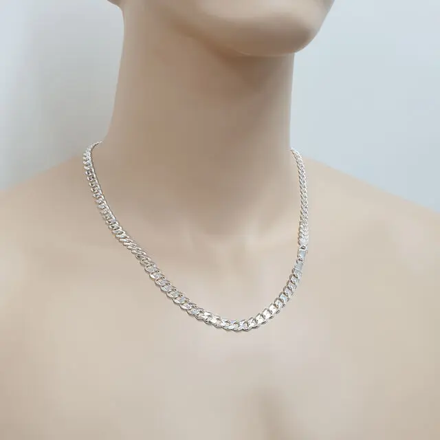 6.5mm Diamond Cut Solid 925 Sterling Silver Curb Chain
