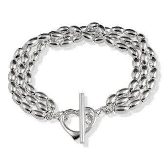 Triple Oval Bead Heart T-Bar Bracelet Triple Oval Bead Heart T-Bar Bracelet