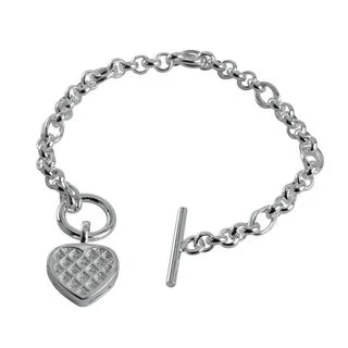 Sparkling Cubic Zirconia Heart Charm T-Bar Bracelet