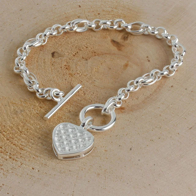 Fancy T-Bar Bracelet with Cubic Zirconia Heart