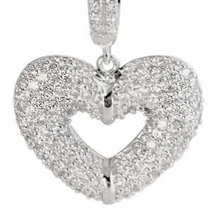 Silver CZ Heart Pendant - Rhodium Finished for a Platinum White Gold  Look