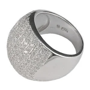 Large Silver Channel Set Dome Ring - Finished with Rhodium for a Platinum look