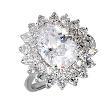 Large Oval Rhodium Plated CZ Cluster Ring Large Oval Rhodium Plated CZ Cluster Ring