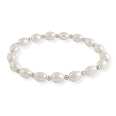 Silver Freshwater Pearl Stretch Bracelet