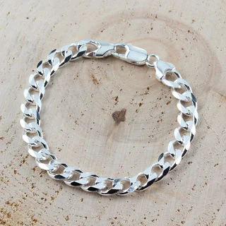 Diamond Cut Solid Sterling Silver Curb Bracelet