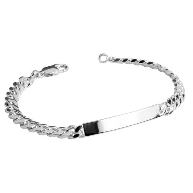 Personalised Silver Identity Bracelet - Engraving available on front of identity plate
