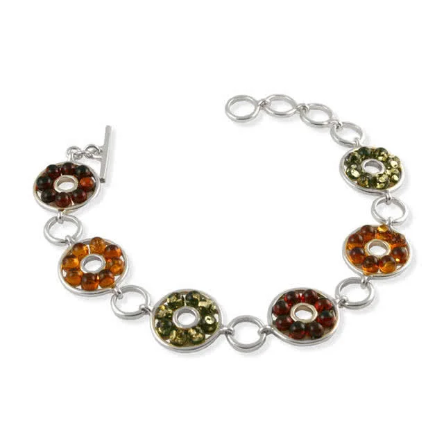 Multi Colour Round Amber Bead Bracelet - Adjustable t-bar  fastening - 7 - 8.5 inches