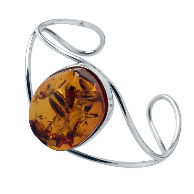 Honey Amber Silver Cuff Bangle