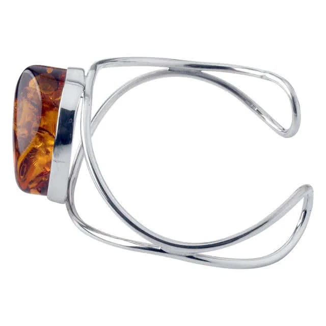 Honey Amber Silver Cuff Bangle