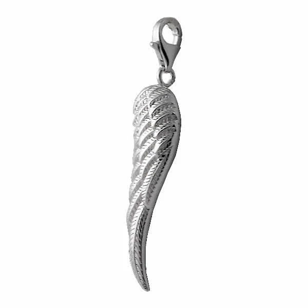 Rhodium Plated Sterling Silver Angel Wing Clip on Charm