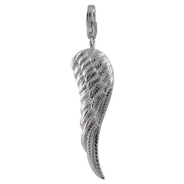 Sterling Silver Long Angel Wing Clip On Charm