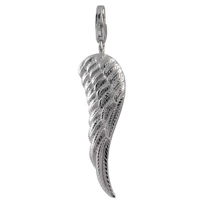 Solid Sterling Silver Rhodium Plated One Large Wing Pendant Necklace 
