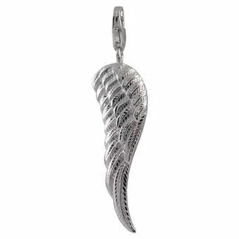 Long Rhodium Plated Sterling Silver Angel Wing Clip on Charm