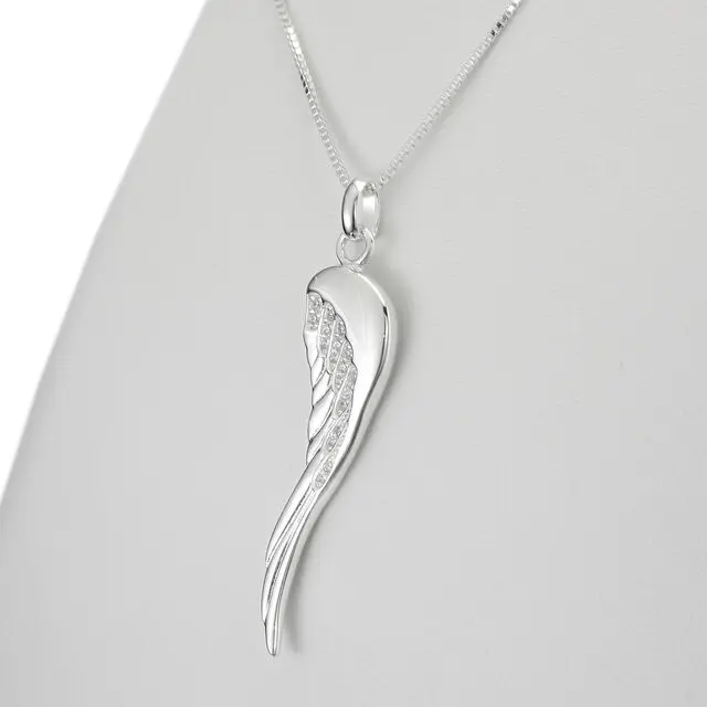 CZ Set Angel Wing Sterling Silver Pendant 